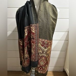 Pashmina Paisley Scarf Wrap Shawl Stole Black Red Glitter 100% Pashmina  69 X 27